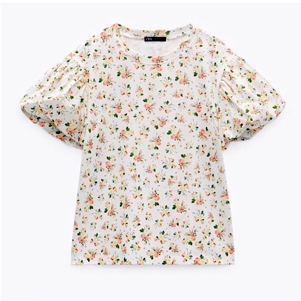 Zara Floral Puff Sleeve T-Shirt